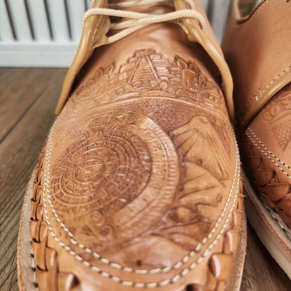 Artesanias La Zarca Embossed Aztec Men 12 Brown Leather Handcrafted Mexico Shoes main image 13